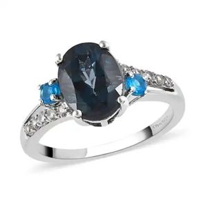 London Blue Topaz Multi Gemstone Ring in Platinum O/SS